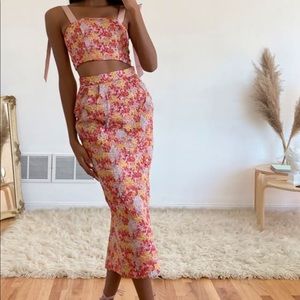 Lulus Ellarina Pink Multi Metallic Tie-Strap Two Piece Midi Dress